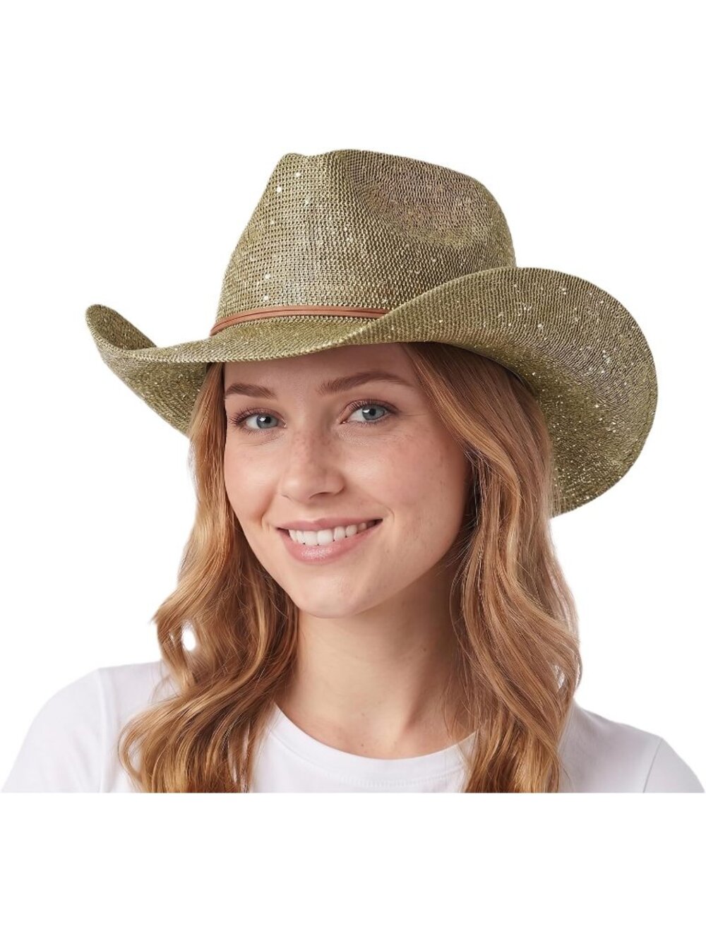 Women's Sage Sparkly Sequin Suede String Trim Party Cowboy Western Hat